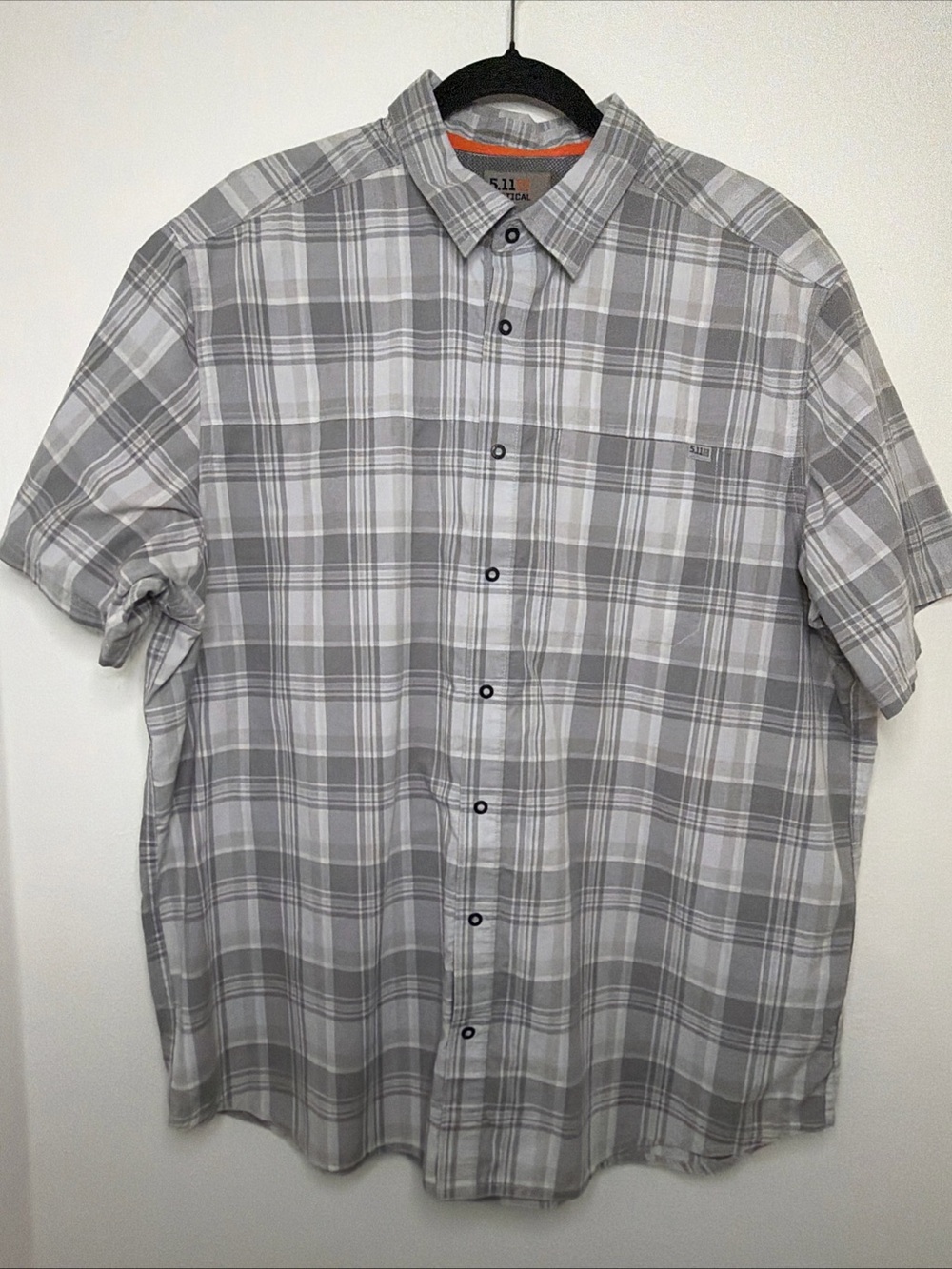 5.11 Tactical Men's Hunter Plaid Grey/White Snap Button Short Sleeve Shirt XL